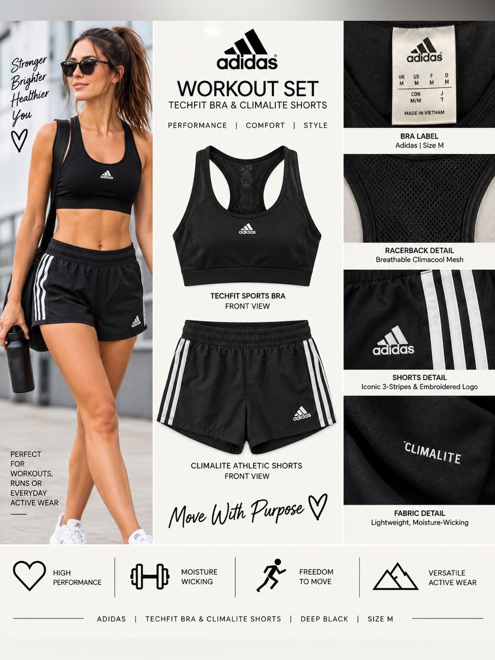 Adidas TechFit & Climalite Athletic Shorts and top, workout Set - Deep Black